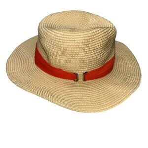 Angela William designer orange ribbon straw hat